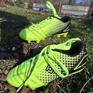 Kid's Soccer Cleats Size 12 Neon Green and Blue Firm Ground Soccer Shoes NEW